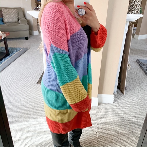 Rainbow Pink Color Block Cardigan - Picture 6 of 7